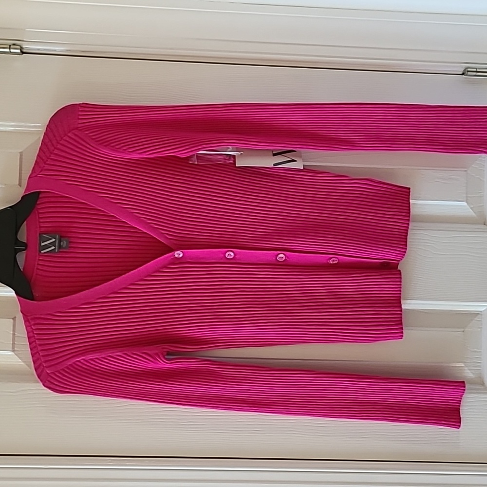 WORTHINGTON WOMEN'S FUSCIA V-NECK CARDIGAN SWEATER SIZE XS